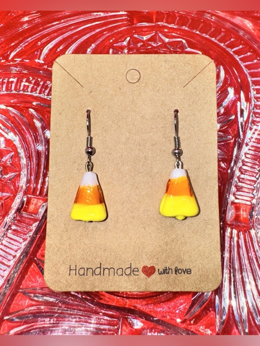 Candy Corn Shaped Charm Nickel Free Handmade Dangle/Fishhook Earrings